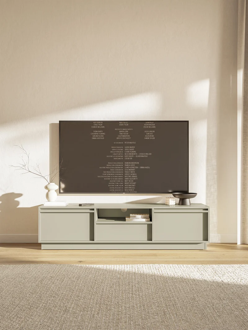 Zweitrüriger TV-Schrank Evo mit Schublade, 154 cm, Kaschmir auf Sockel