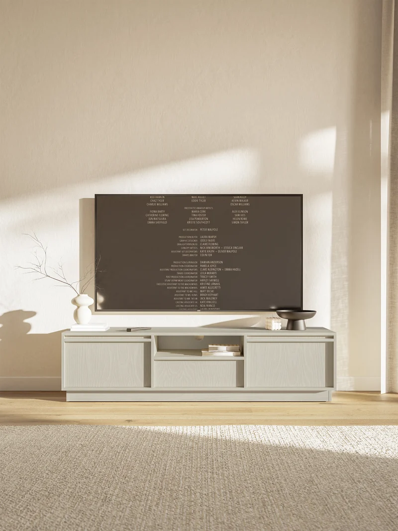 Zweiturige RTV-Kommode Evo mit Schublade, 154 cm, sandbeige auf Sockel