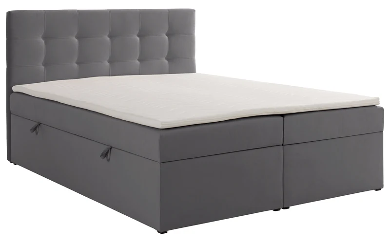 Kontinentalbett 140x200 cm Ronneo mit Stauraum und Topper, aschgrauer Samt