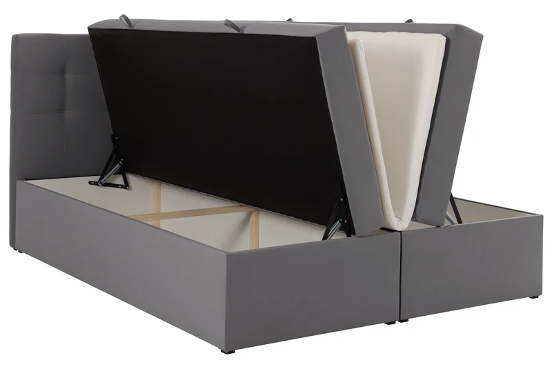 Kontinentalbett 140x200 cm Ronneo mit Stauraum und Topper, aschgrauer Samt