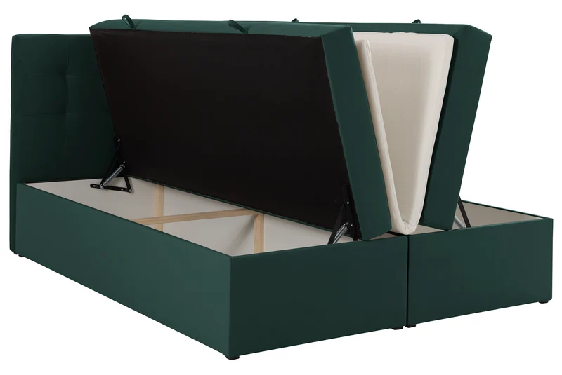 Kontinentalbett 140x200 cm Ronneo mit Stauraum und Topper, grüner Samt