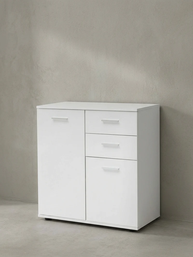 Sideboard – Weiß, 2 Türen, 2 Schubladen, kratzfest, melaminbeschichtet