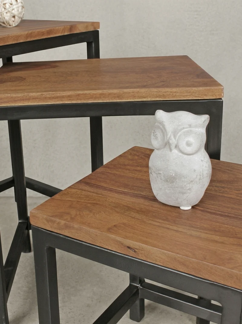 Beistelltisch Set – 3-teilig Massivholz Metallbeine handgefertigt