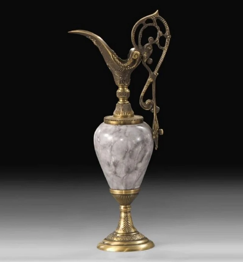 Casa Padrino Luxus Barock Vase in Weinkrug Form Antik Messing / Grau H. 37 cm - Barock Deko Accessoires