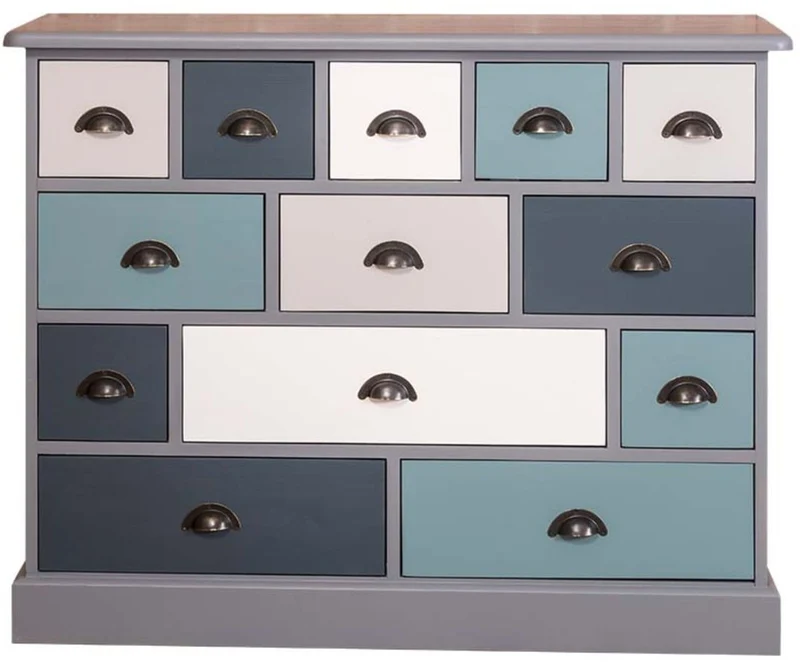Casa Padrino Landhausstil Kommode mit 13 Schubladen Grau / Bunt 120 cm - Landhausstil Büromöbel