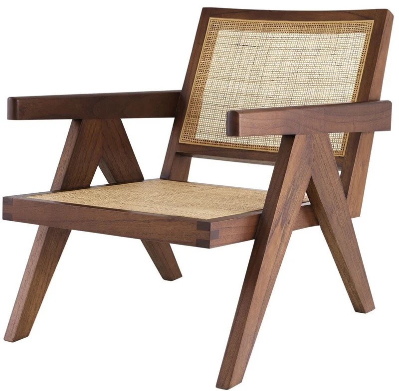 Casa Padrino Designer Stuhl Braun / Naturfarben 58 x 82 x H. 70 cm - Massivholz Stuhl mit Armlehnen und handgewebtem Rattangeflecht - Luxus Wohnzimmer Möbel