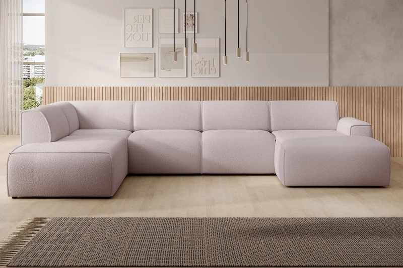 Ecksofa Bouvi U-förmig linksseitig beige Bouclé