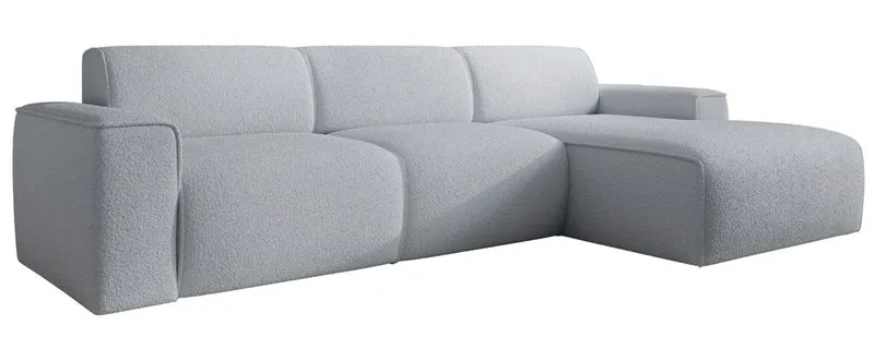 Ecksofa Bouvi, L-förmig, rechtsseitig, hellgrauer Bouclé-Stoff
