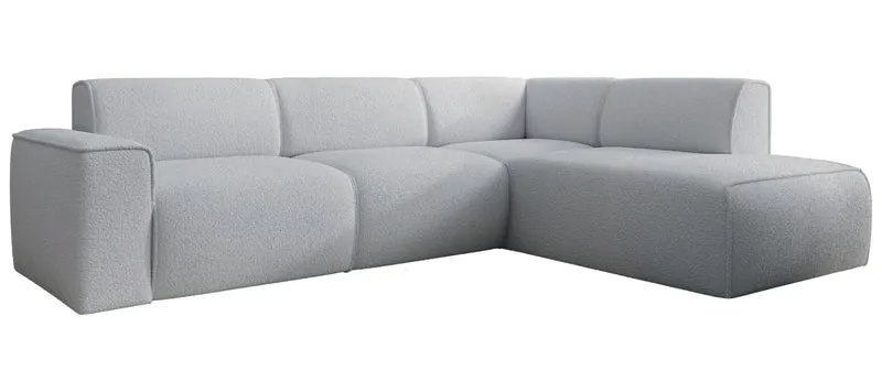 Ecksofa Bouvi L-förmig mit rechter Armlehne, hellgrauer Bouclé-Stoff