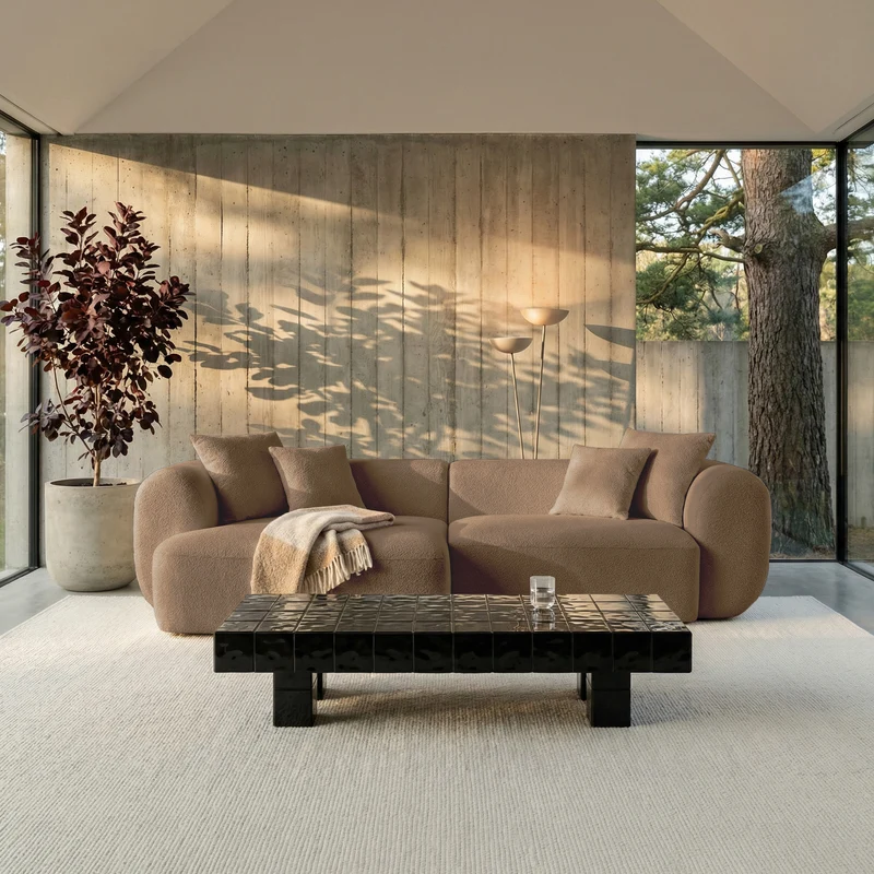 Modulares Ecksofa Baomi, L-förmig, linksseitig, senfgelber Chenillestoff
