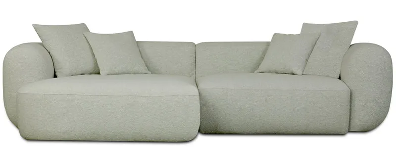 Modulares Ecksofa Baomi, L-förmig, mit Pouf, linksseitig, Salbeigrün, Chenille