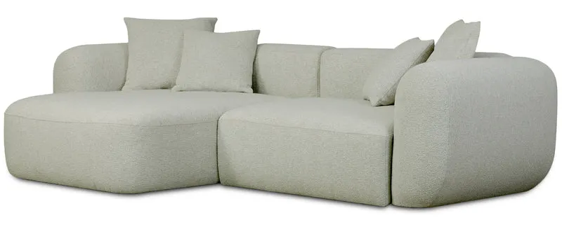 Modulares Ecksofa Baomi, L-förmig, mit Pouf, linksseitig, Salbeigrün, Chenille