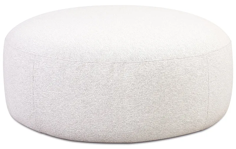 Modulares Ecksofa Baomi, großes L-förmiges, mit Pouf, rechtsseitig, grau-beige Chenille
