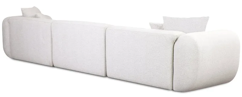 Modulares Ecksofa Baomi, großes L-förmiges, mit Pouf, rechtsseitig, grau-beige Chenille