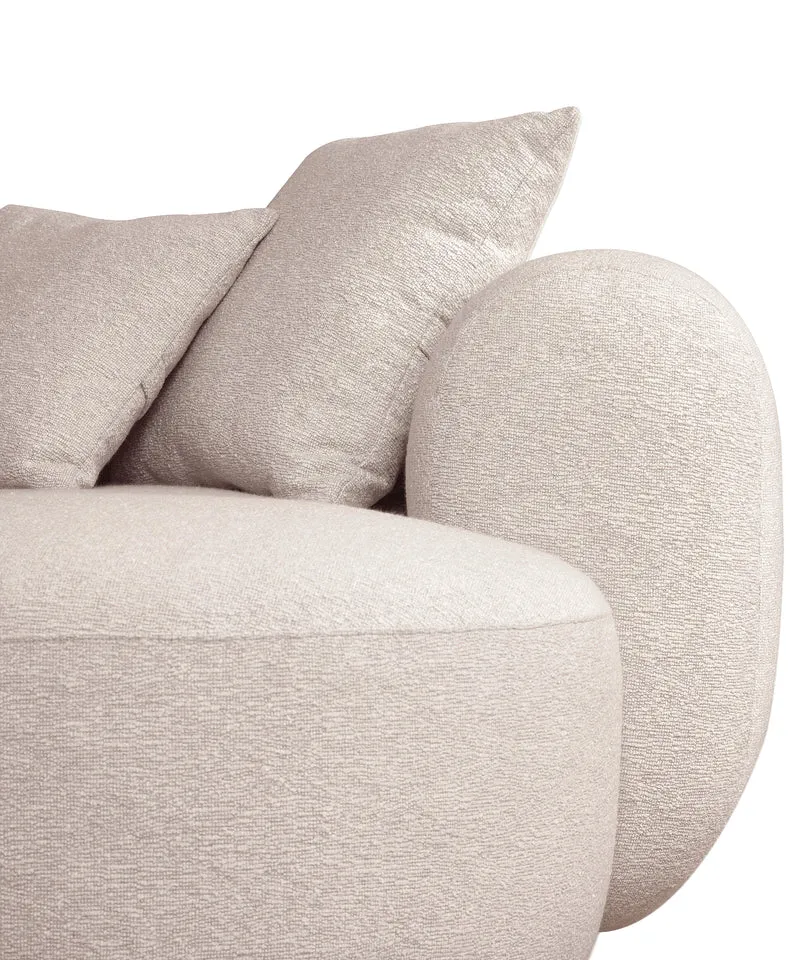Modulares Ecksofa Baomi, großes L-förmiges Sofa mit Pouf, rechtsseitig, hellbeige Chenille