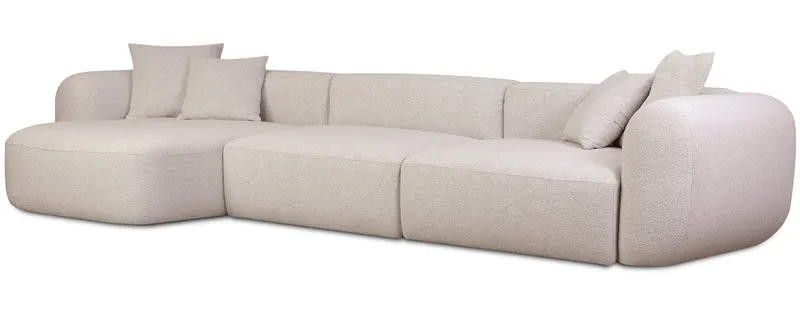Modulares Ecksofa Baomi, großes L-förmiges Sofa mit Hocker, linksseitig, hellbeige Chenille