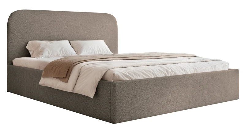 Polsterbett 180x200 cm Sonvivo mit Bettkasten, hellbrauner Chenille-Stoff, Metallrahmen