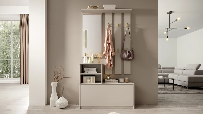 Yesfir Flur-Set mit Schuhschrank und Haken, 85 cm, Kaschmirfarben