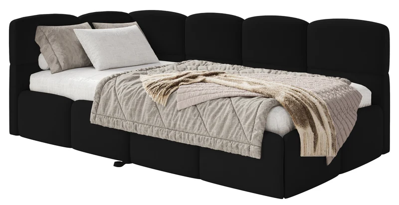 Jugendbett 90x200 cm Cloudy, ausziehbar, linksseitig, mit Matratzen, schwarzer Velours, wasserabweisend und leicht zu reinigen