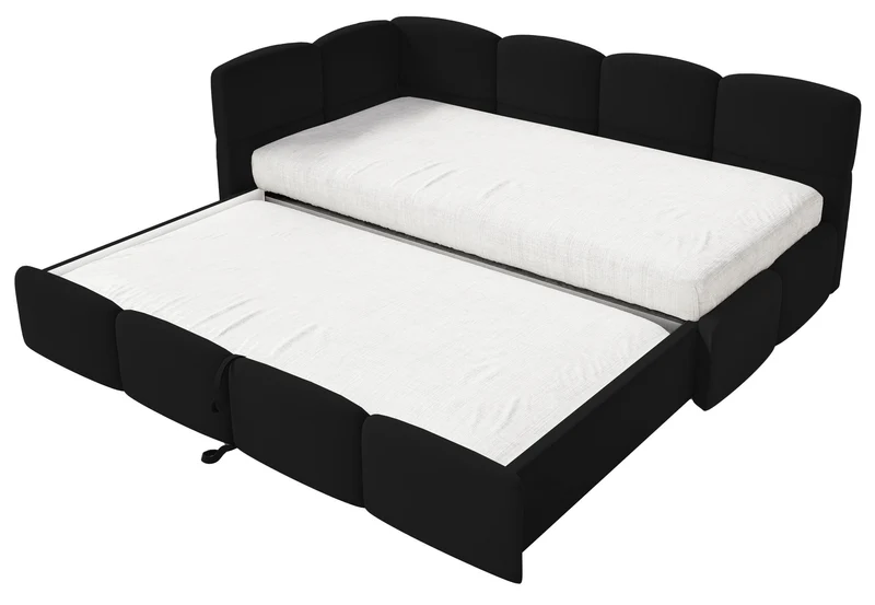 Jugendbett 90x200 cm Cloudy, ausziehbar, linksseitig, mit Matratzen, schwarzer Velours, wasserabweisend und leicht zu reinigen