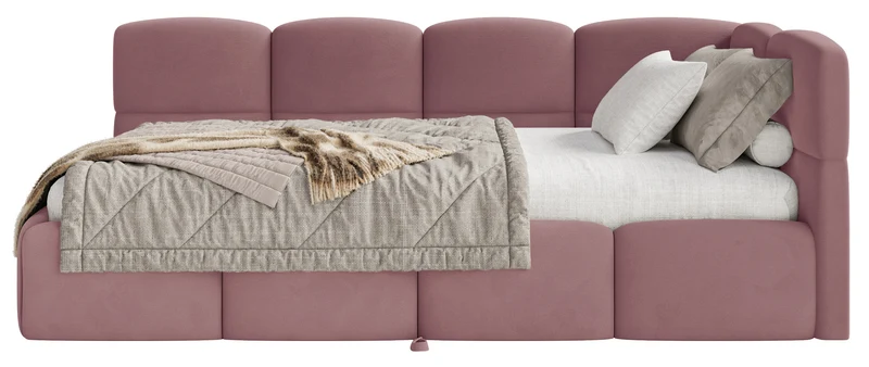 Jugendbett 90x200 cm Cloudy, rechts ausziehbar, mit Matratzen, rosa Velours, wasserabweisend und pflegeleicht