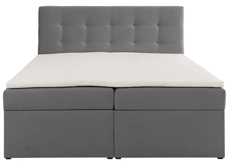 Kontinentalbett 160x200 cm Ronneo mit Stauraum und Topper, aschgrauer Samt