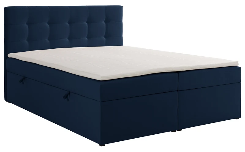 Kontinentalbett 160x200 cm Ronneo mit Stauraum und Topper, blau Samt