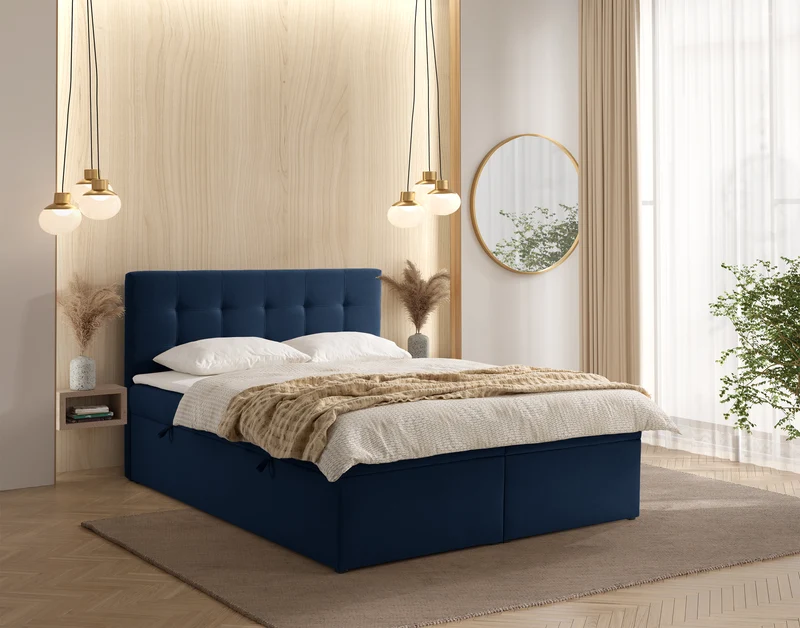 Kontinentalbett 160x200 cm Ronneo mit Stauraum und Topper, blau Samt