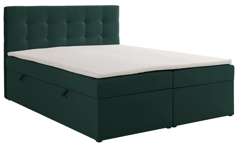 Kontinentales Bett 160x200 cm Ronneo mit Stauraum und Topper, grüner Samt