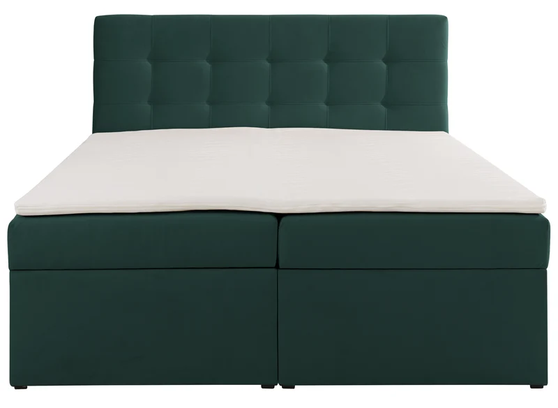 Kontinentales Bett 160x200 cm Ronneo mit Stauraum und Topper, grüner Samt