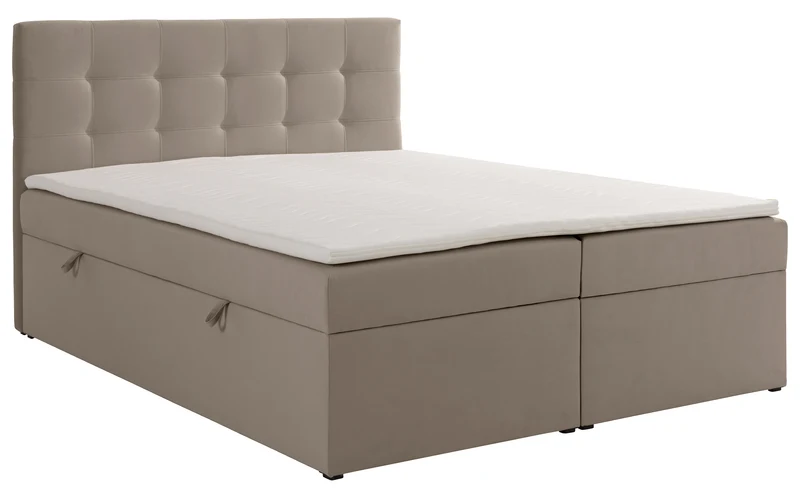 Kontinentalbett 180x200 cm Ronneo mit Stauraum und Topper, grau-beiger Samt