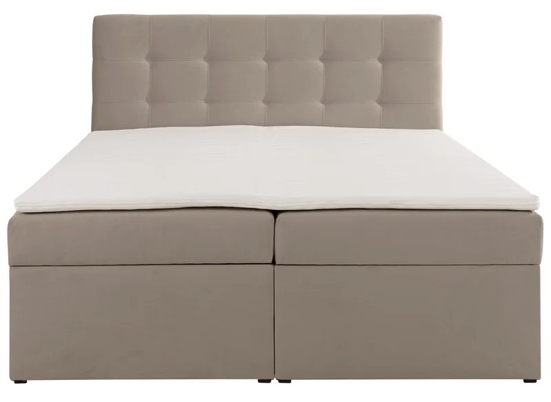 Kontinentalbett 180x200 cm Ronneo mit Stauraum und Topper, grau-beiger Samt