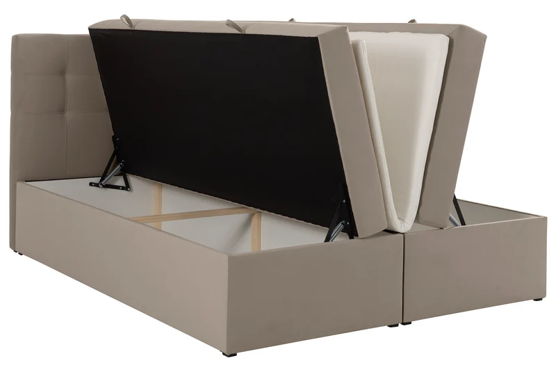 Kontinentalbett 180x200 cm Ronneo mit Stauraum und Topper, grau-beiger Samt