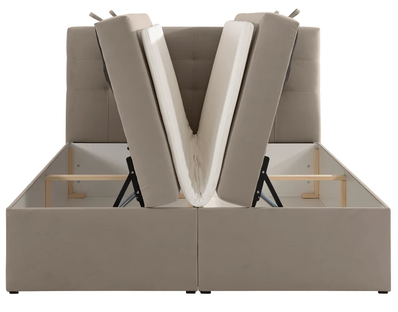 Kontinentalbett 180x200 cm Ronneo mit Stauraum und Topper, grau-beiger Samt