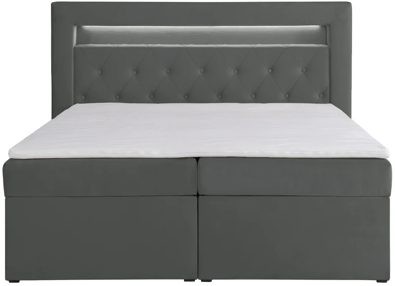 Kontinentales Bett 140x200 cm Goldess mit Stauraum und LED-Beleuchtung, dunkelgrauer Samt