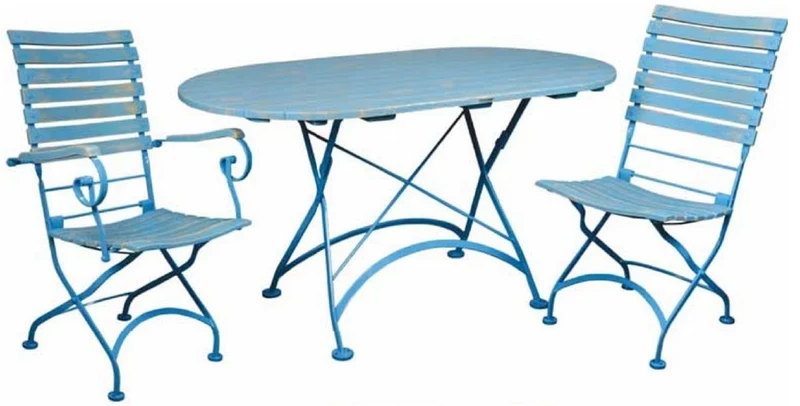 Casa Padrino Jugendstil Gartenstuhl mit Armlehnen Antik Hellblau H. 95 cm - Jugendstil Garten Möbel