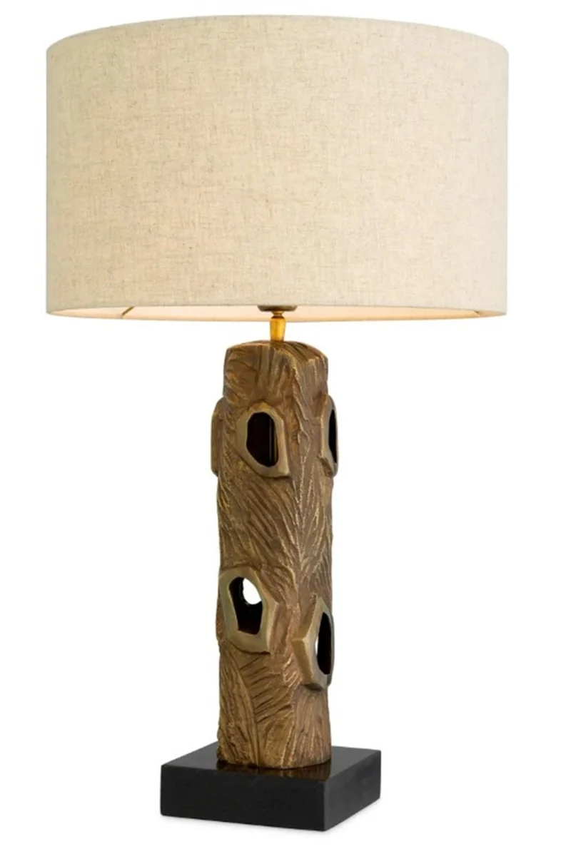 Casa Padrino Luxus Tischleuchte im Vintage Messing Look / Sockel aus schwarzem Granit Ø 45 cm x H. 74,5 cm
