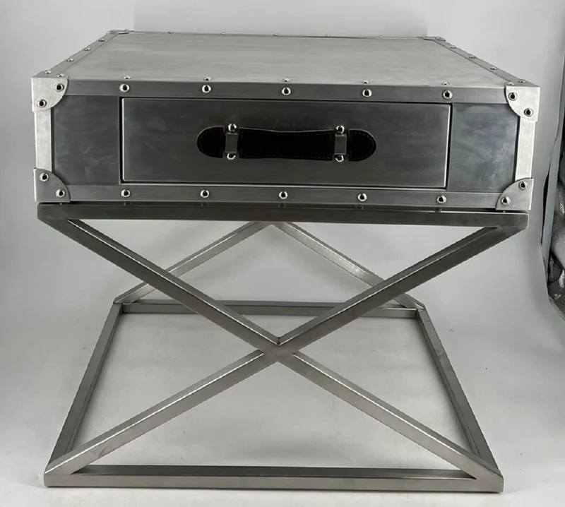 Casa Padrino Aluminium Flugzeug Flieger Nachttisch mit Schublade Silber / Schwarz