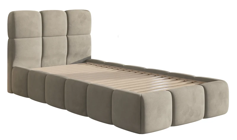 Gepolstertes Bett 90x200 cm Cloudy in grau-beige, wasserabweisender, leicht zu reinigender Samtstoff