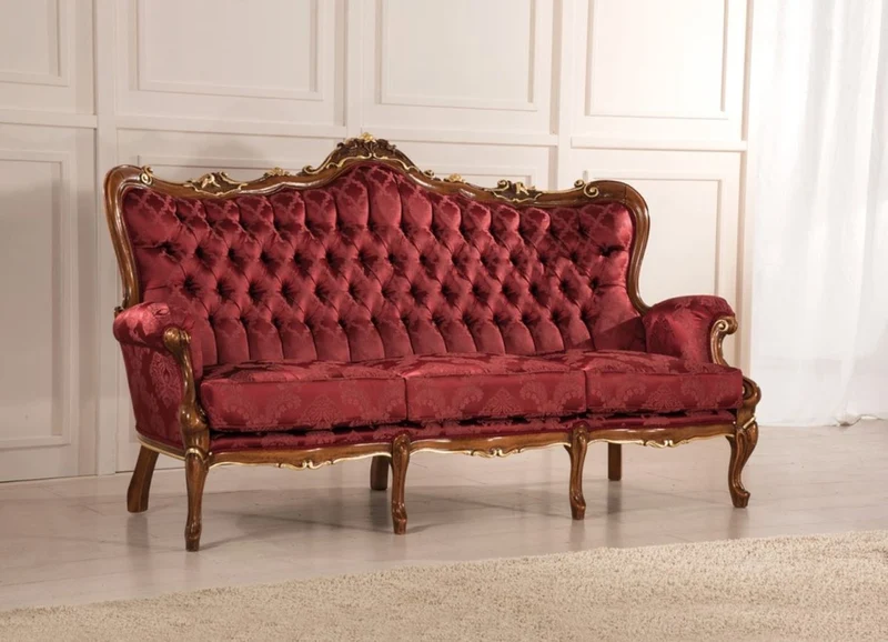 Casa Padrino Luxus Barock Wohnzimmer Sofa mit elegantem Muster Bordeauxrot / Braun / Gold 200 x 90 x H. 115 cm - Barockstil Wohnzimmer Möbel - Edel & Prunkvoll
