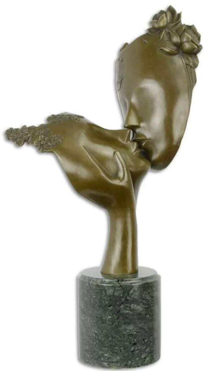 Casa Padrino Luxus Bronze Skulptur küssende Gesichter Bronze / Schwarz 30 x 23,7 x H. 53,6 cm - Bronzefigur mit Marmorsockel - Deko Accessoires