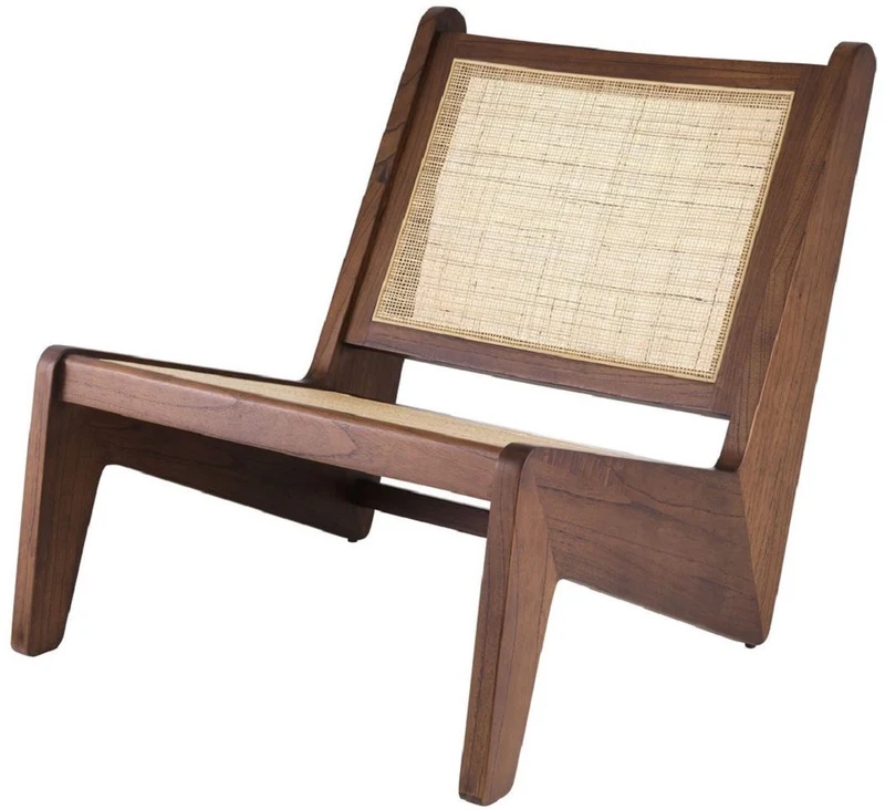 Casa Padrino Designer Wohnzimmer Sessel Braun / Naturfarben 75 x 89 x H. 77,5 cm - Massivholz Sessel mit handgewebtem Rattangeflecht - Luxus Möbel