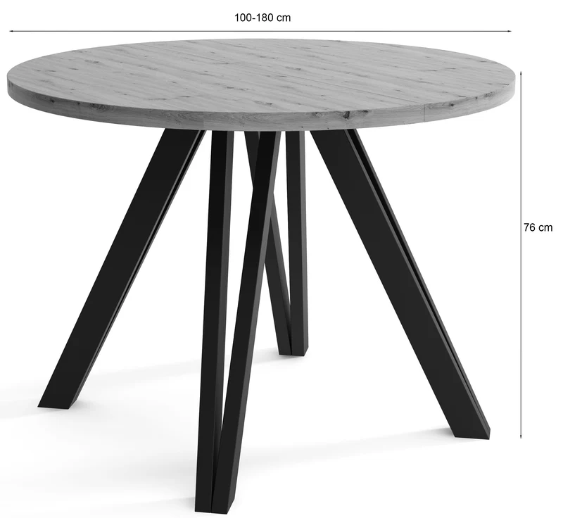 Ausziehbarer Esstisch Nuuvel 100-180x100 cm Artisan-Eiche mit schwarzen Beinen