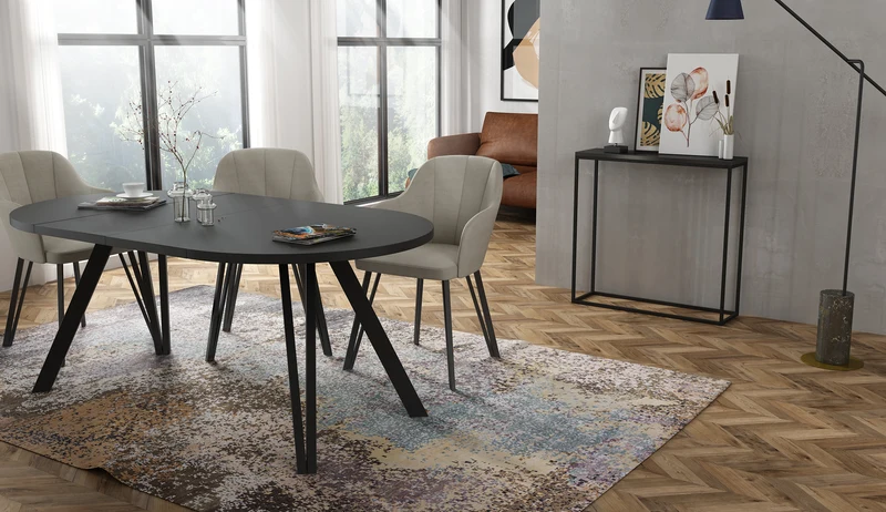 Ausziehbarer Esstisch Nuuvel 100-180x100 cm schwarz