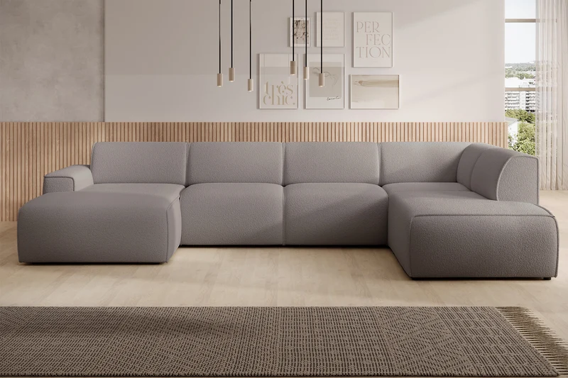 Ecksofa Bouvi U-förmig, rechtsseitig, grau-braun Bouclé