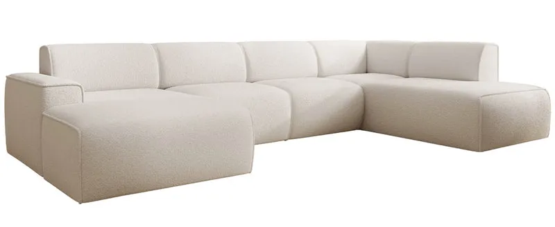 Ecksofa Bouvi U-förmig, rechtsseitig, cremefarbenes Bouclé