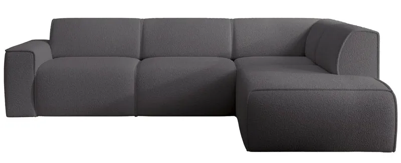 Ecksofa Bouvi L-förmig mit rechter Armlehne, dunkelgrauer Bouclé-Stoff