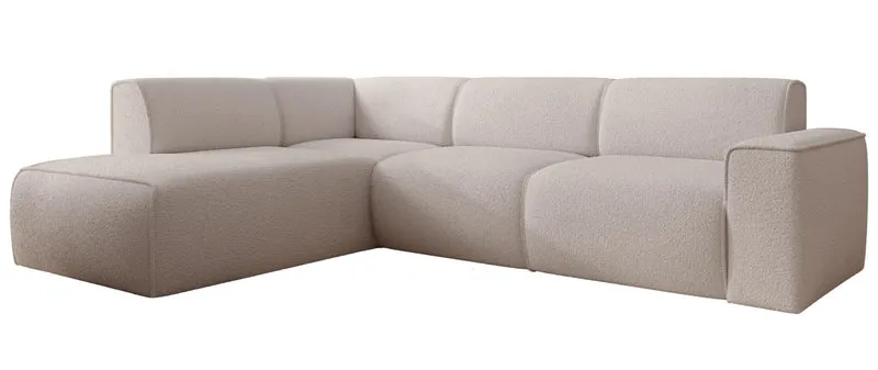 Ecksofa Bouvi L-förmig mit linker Armlehne, hellbeiger Bouclé-Stoff