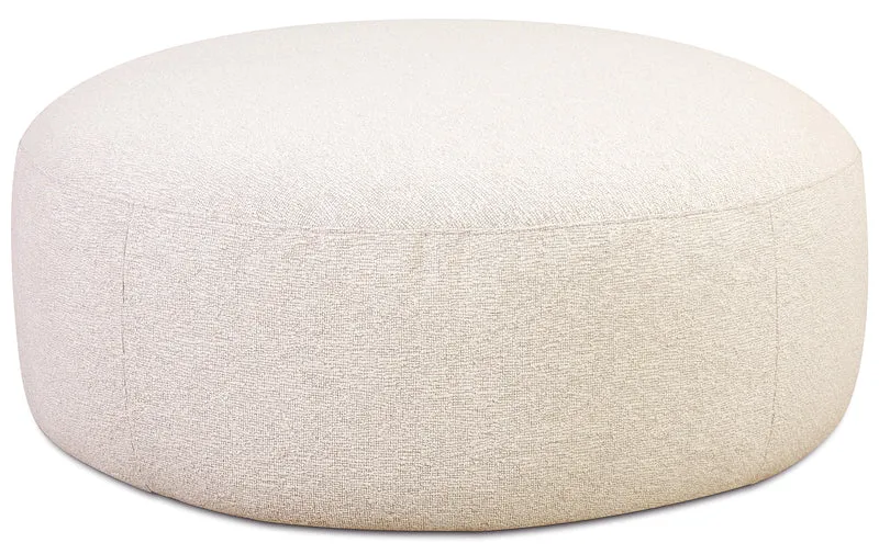 Modulares Ecksofa Baomi, L-förmig, mit Hocker, linksseitig, cremefarbenes Chenille
