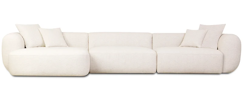Modulares Ecksofa Baomi L-förmig groß linksseitig cremefarben Chenille